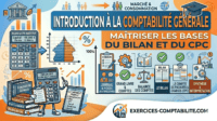Illustration d'introduction à la comptabilité générale avec outils et graphiques.